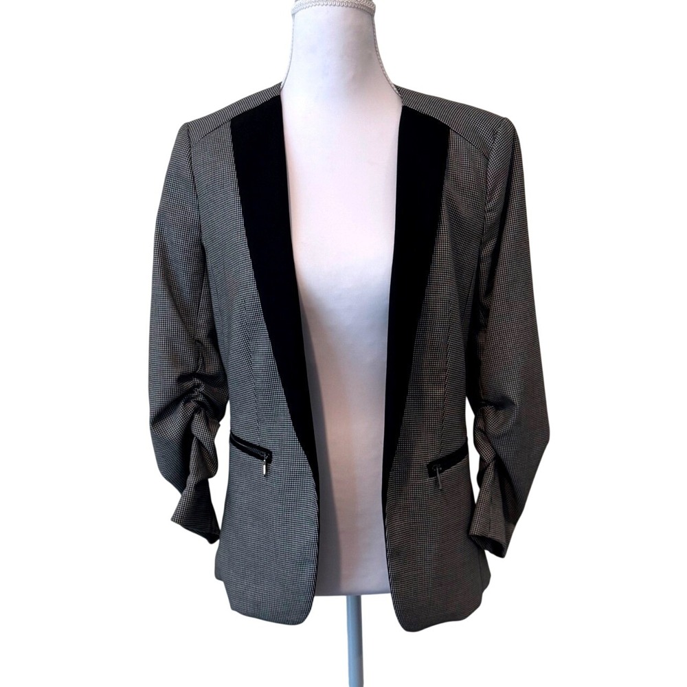 H&M Houndstooth Blazer Tailored Jacket Black‎ Contrast Lapel Size 6